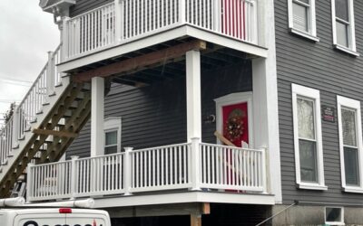 Multi-level deck with stairs built in Haverhill, MA.