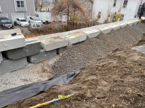 Retaining Wall Installation in Haverhill, MA.
