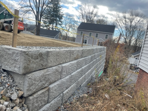 Retaining Wall Installation in Haverhill, MA.
