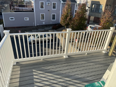 Multi-level deck with stairs built in Haverhill, MA.