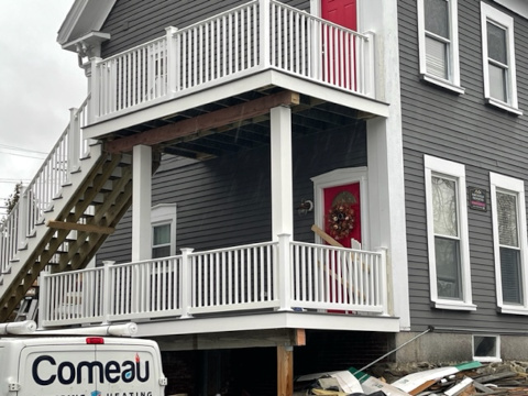 Multi-level deck with stairs built in Haverhill, MA.